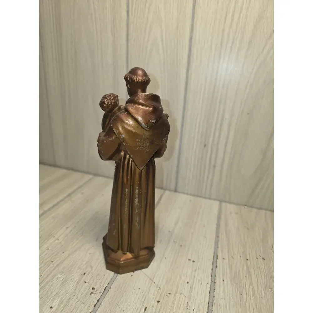Vintage Brass Bronze? Saint Anthony Child Jesus Statue Religious Figurine 9